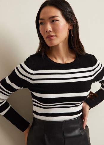 Phase Eight Serena Stripe Knitwear Black/White USA | 6180297-EJ